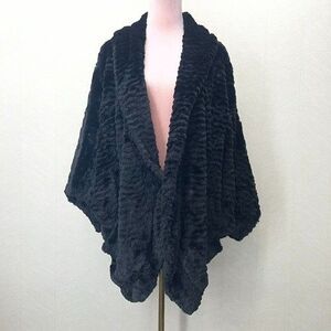 Democracy Lined Black Soft Faux Fur Shawl Collar Poncho Coat Womens Plus 2X